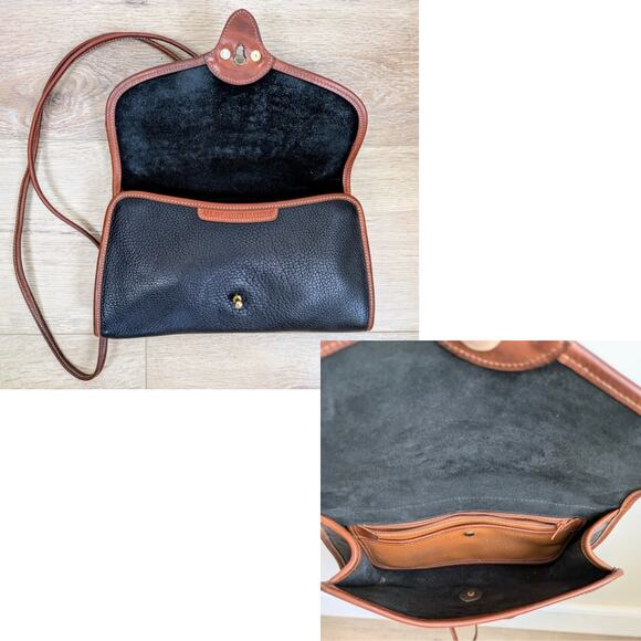Dooney & Bourke AWL Leather Crossbody Envelope Clutch Black British Tan VTG 90s - Picture 8 of 11